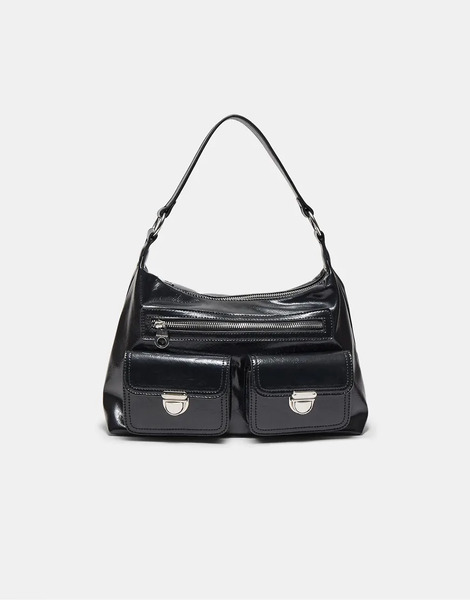  Stradivarius Shoulder Bag With Pockets In Black 