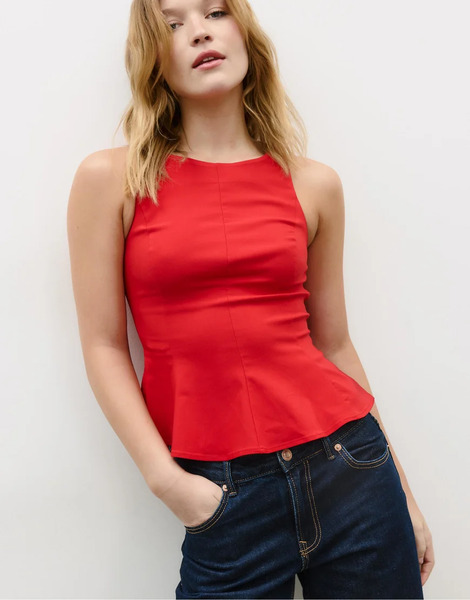  Stradivarius Sleeveless Peplum Top In Red 