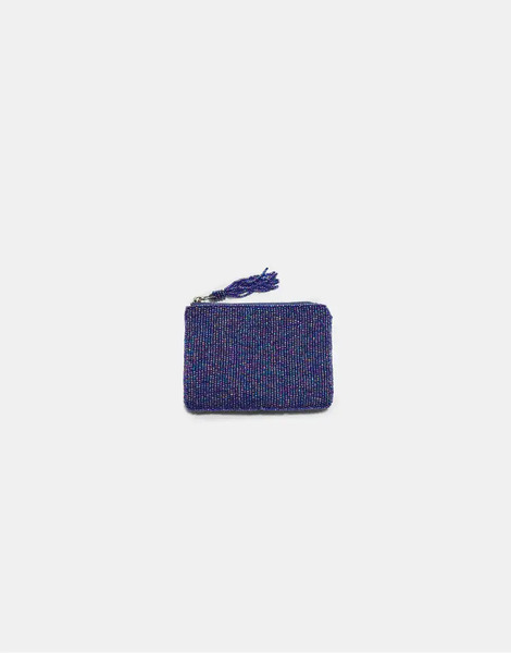  Stradivarius Small Beaded Purse In Blue 
