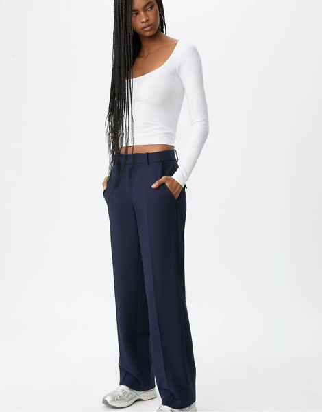  Stradivarius Smart Trousers With Pockets In Navy Blue 