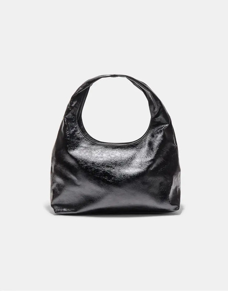  Stradivarius Soft Leather Effect Shoulder Bag In Black 