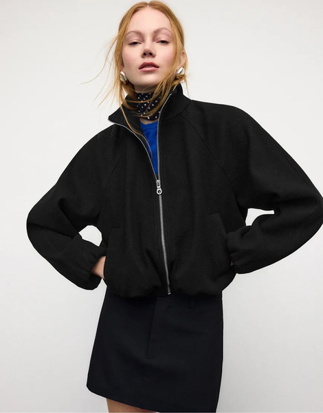  Stradivarius Soft Touch Bomber Jacket In Black 