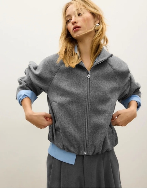  Stradivarius Soft Touch Bomber Jacket In Dark Grey 