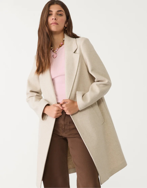  Stradivarius Soft Touch Button Through Midi Coat In Ecru White 
