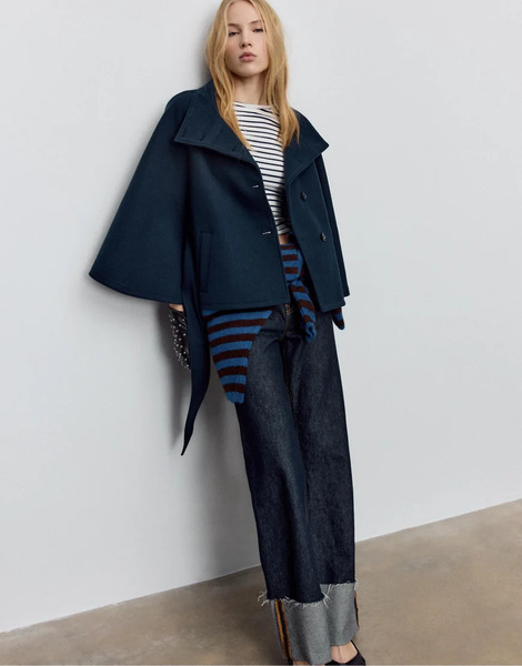  Stradivarius Soft Touch Cape Jacket In Dark Blue Navy 
