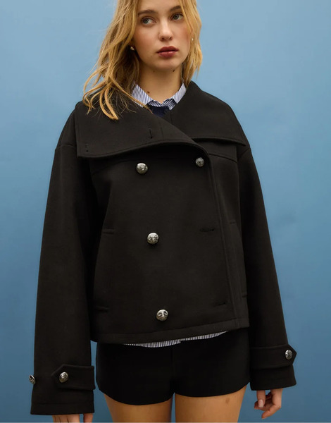  Stradivarius Soft Touch Crossover High Neck Jacket In Black 