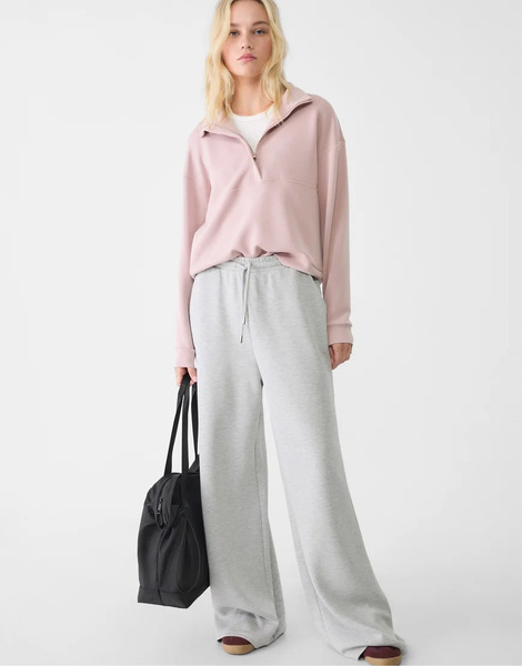  Stradivarius Soft Touch Palazzo Trousers In Grey Melange 