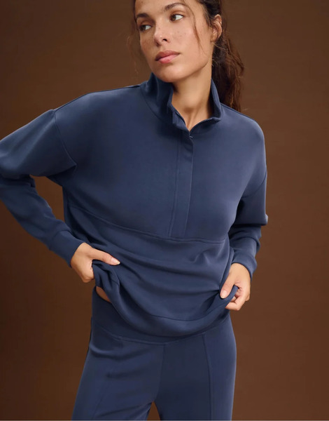  Stradivarius Soft Touch Sweatshirt With Zip In Dark Blue Navy 