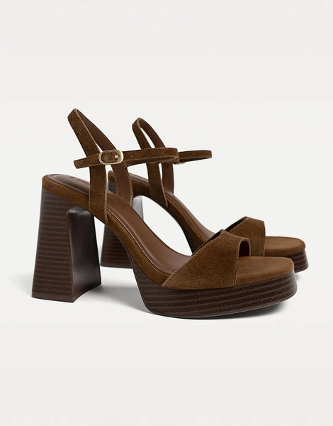  Stradivarius Split Leather Platform Sandals In Brown 