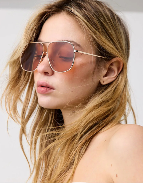 Stradivarius Square Aviator Sunglasses In Pastel Pink 