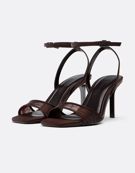  Stradivarius Stiletto Heel Mesh Sandals In Brown 