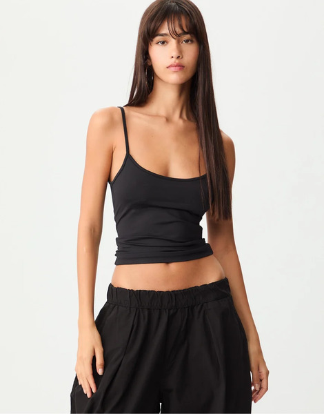  Stradivarius Strappy Polyamide Top In Black 