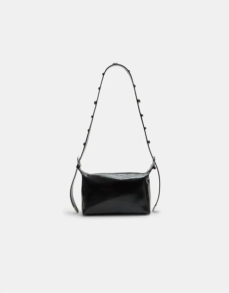  Stradivarius Studded Leather Effect Crossbody Bag In Black 