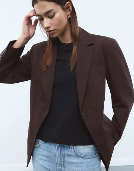  Stradivarius Tailored Buttoned Blazer In Brown 