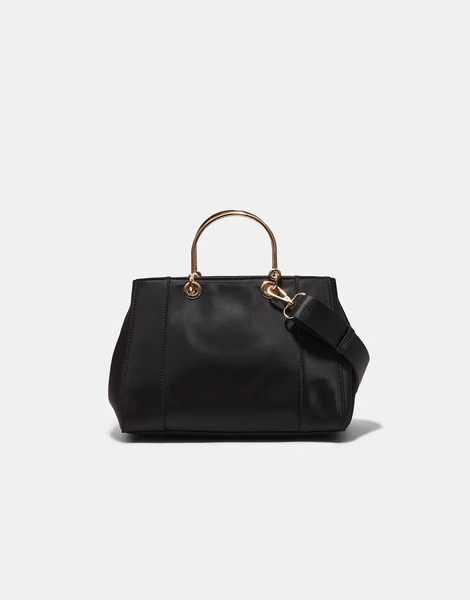  Stradivarius Tote Bag With Metallic Handle In Black 