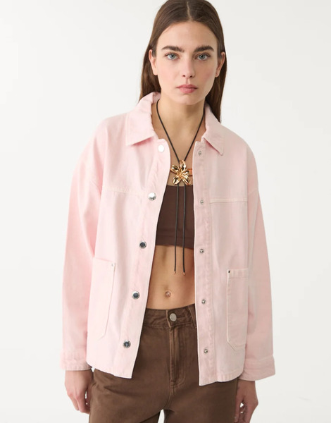  Stradivarius Twill Jacket With Pockets In Pastel Pink 