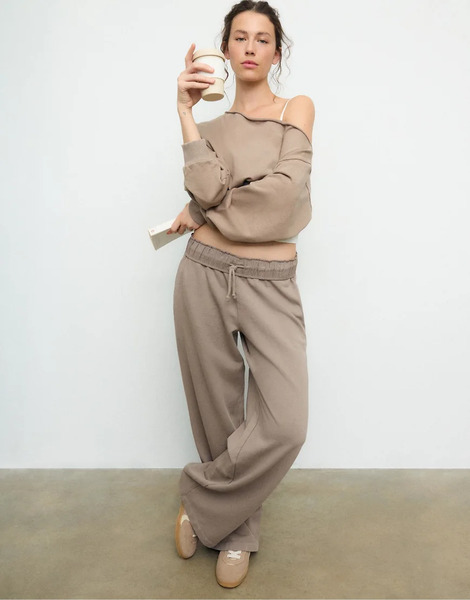  Stradivarius Washed Effect Straight Leg Jogger Trousers In Beige Neutral 