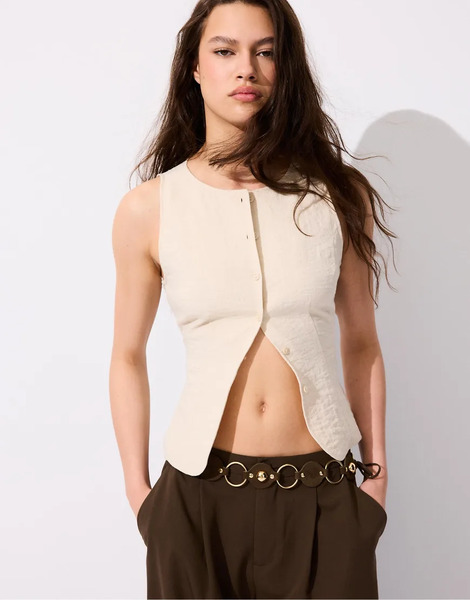  Stradivarius Wide Eyelet Belt In Brown 