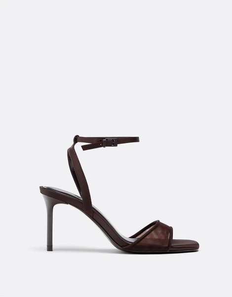  Stradivarius Wide Fit. Mesh Stiletto Heeled Sandals In Brown 