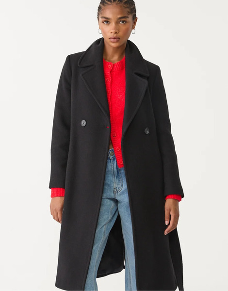  Stradivarius Wool Look Coat With Belt In Black 