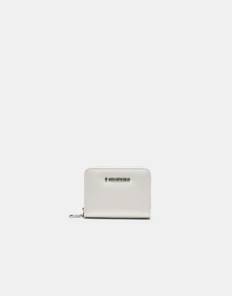  Stradivarius Zipped Leather Effect Purse In White 