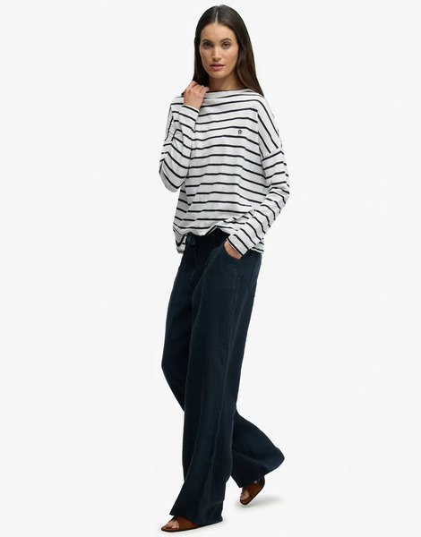  Superdry Linen Low Rise Pants In Eclipse Navy 