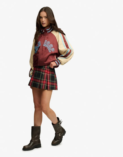  Superdry Mini Pleated Skort In Navy Check 