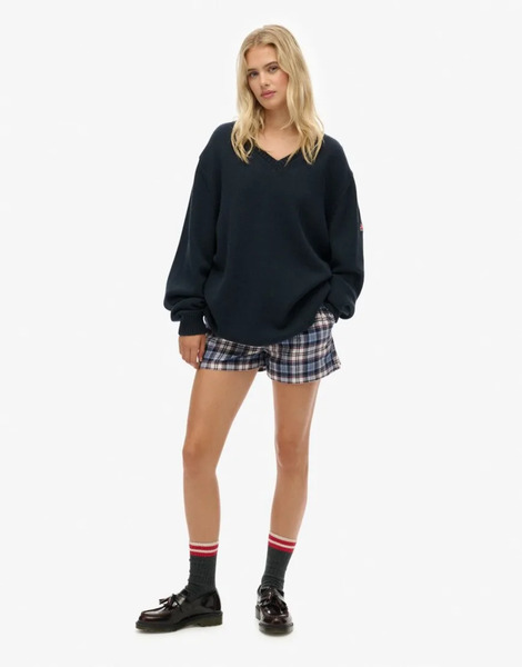 Superdry Oversized V Neck Jumper In Deep Navy 