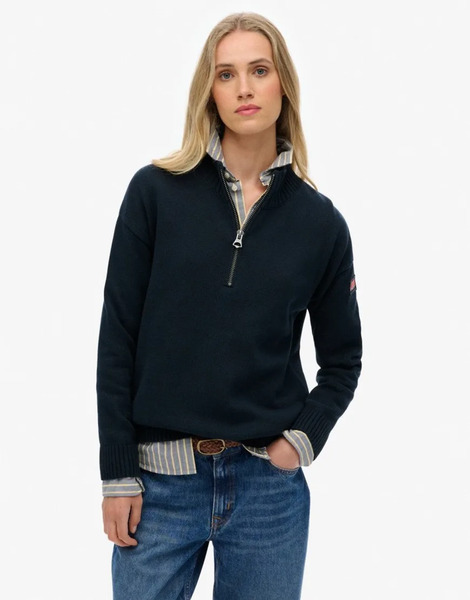  Superdry Slouchy Knitted Half Zip In Eclipse Navy 
