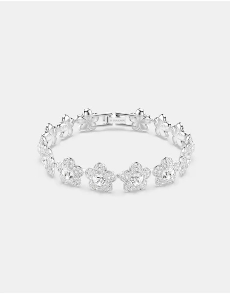  Swarovski Ariana Grande X Swarovski Bracelet, Round Cut, Flower, White, Rhodium Plated In White, Rhodium Plating 