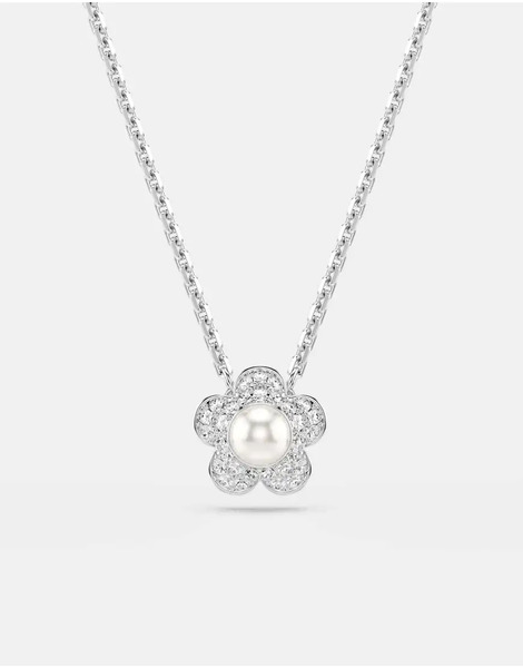  Swarovski Ariana Grande X Swarovski Pendant, Crystal Pearl, Round Cut, Flower, White, Rhodium Plated In White, Rhodium Plating 