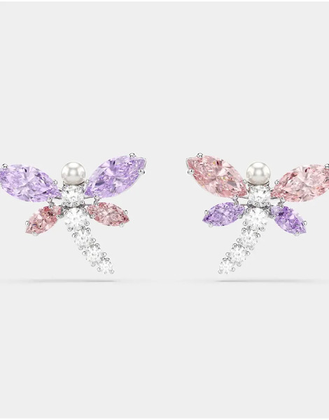  Swarovski Ariana Grande X Swarovski Stud Earrings, Mixed Cuts, Dragonfly, Multicolored, Rhodium Plated In Multi Colored, Rhodium Plating 