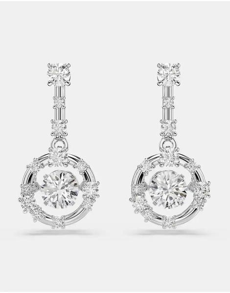  Swarovski Constella Drop Earrings, Round Cut, Dancing Stone, White, Rhodium Plated In White, Rhodium Plating 