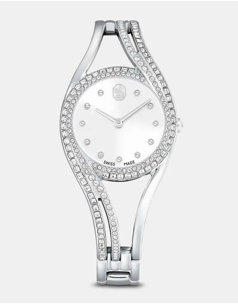  Swarovski Hyperbola Bangle Watch, Swiss Made, Metal Bracelet, Silver Tone, Stainless Steel In Silver Tone 