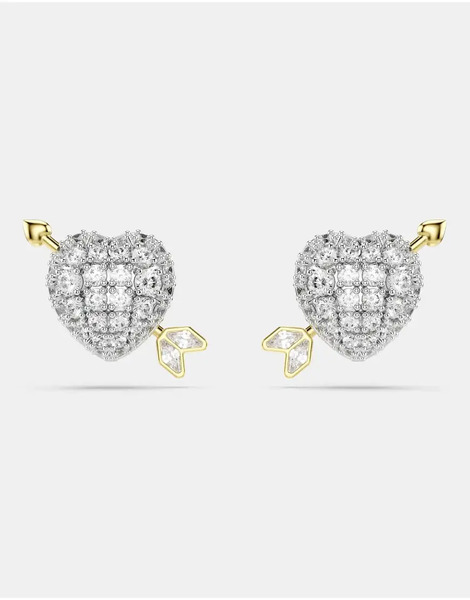  Swarovski Idyllia Stud Earrings, Mixed Cuts, Heart With Arrow, White, Mixed Metal Finish In White, Mixed Plating 