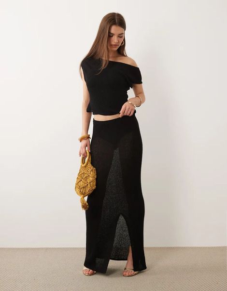  Tala Beach Knit Maxi Skirt In Black 