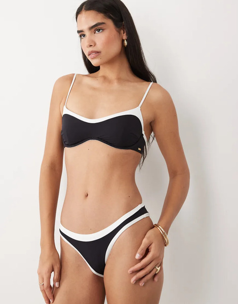  Tala Contrast Mid Rise Bikini Bottoms In Shadow Black 