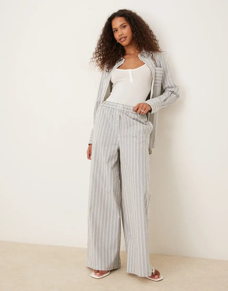  Tala Poplin Trouser In Blue Stripe   Grey 
