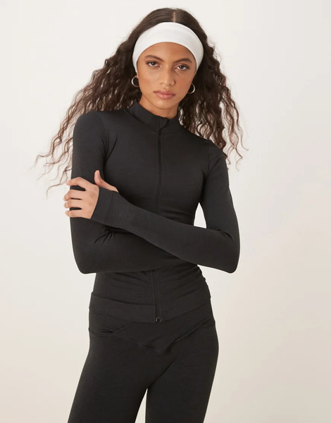  Tala Sculpt Seamless Zip Through Longline Jacket In Black 