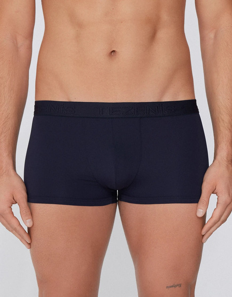  Tezenis Elastic Microfibre Boxers With Logo In Deep Blue Navy 