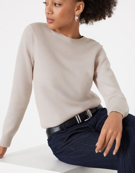  Tezenis Fully Fashioned Round Neck Jumper In Light Sand Neutral 