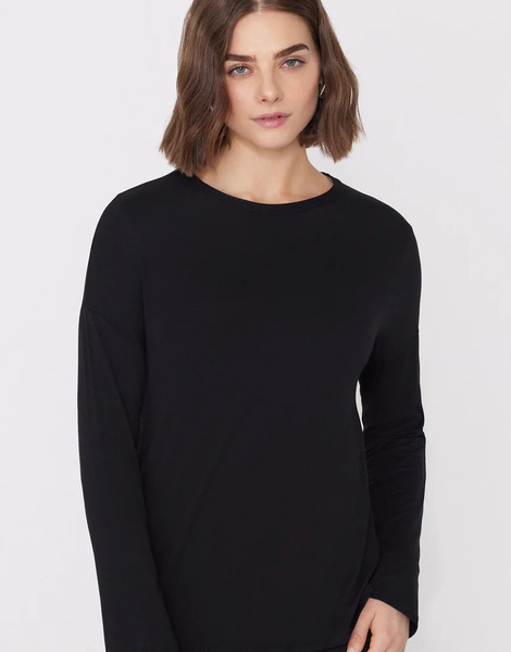  Tezenis Long Sleeve Oversized Viscose Top In Black 