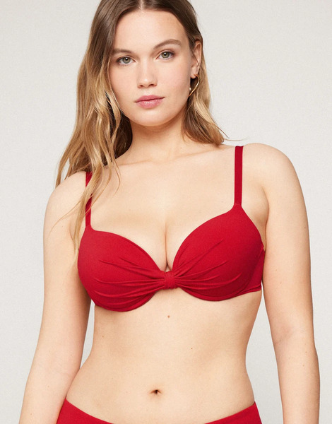  Tezenis Timeless Look Ruched Bikini Top In Red Gloss 