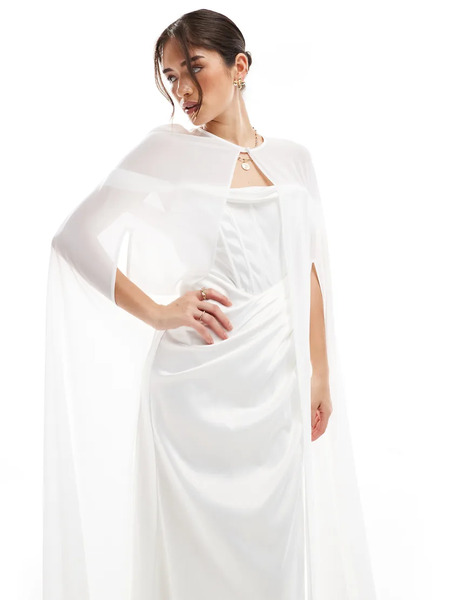  Tfnc Bridal Chiffon Maxi Cape In White 