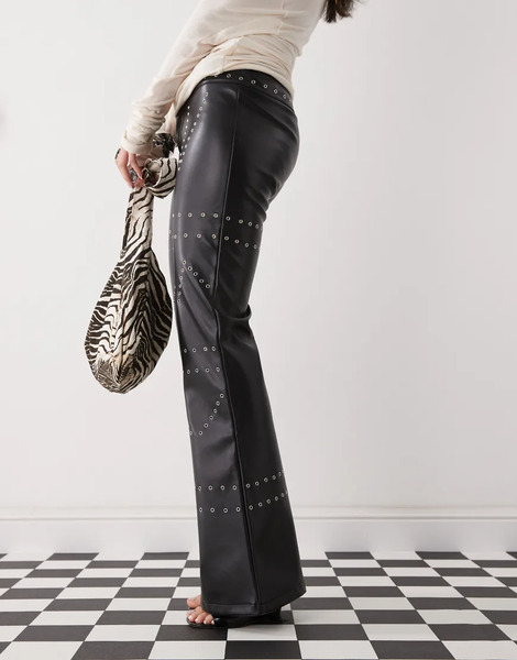  The Kript Low Rise Leather Trousers With Studs In Black 