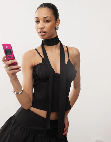  The Kript Maddie Corset Top With Scarf In Black 