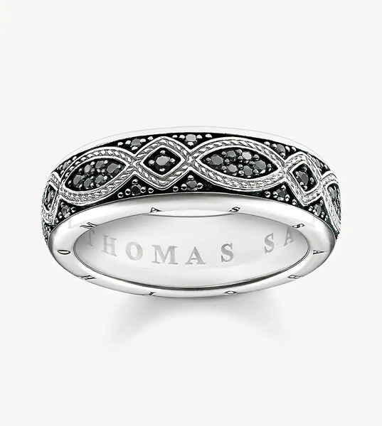  Thomas Sabo Patterned Chunky Band Ring In Silver And Black   Silver 