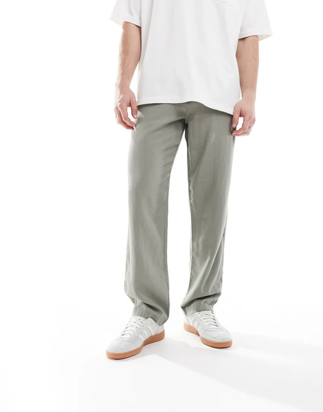  Threadbare 'annual' Linen Blend Casual Trousers In Pale Green 