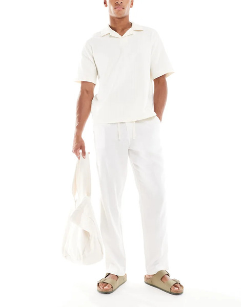  Threadbare 'annual' Linen Blend Casual Trousers In White 