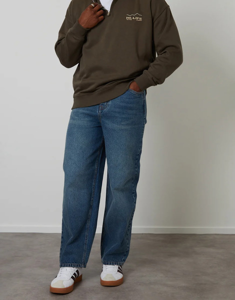  Threadbare Baggy Fit Jeans In Mid Blue 